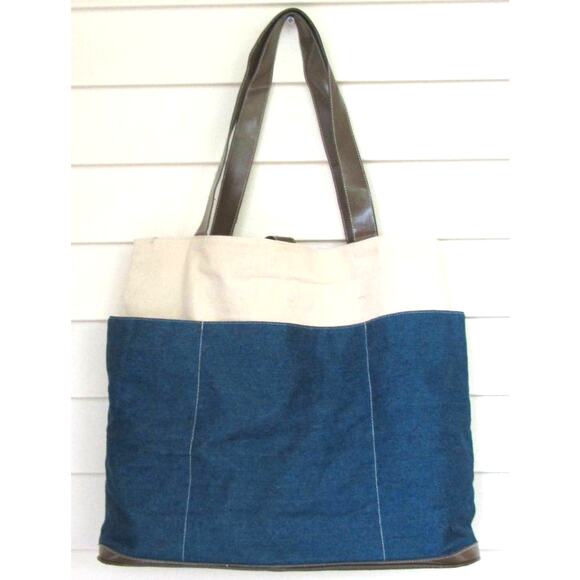 *MUST BUNDLE* Longaberger Canvas & Denim Tote Travel Bag with Keychain - Picture 3 of 9